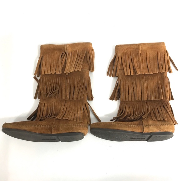 Minnetonka Moccasins 3 Layer Fringe Boots Sz 5 - Picture 4 of 8